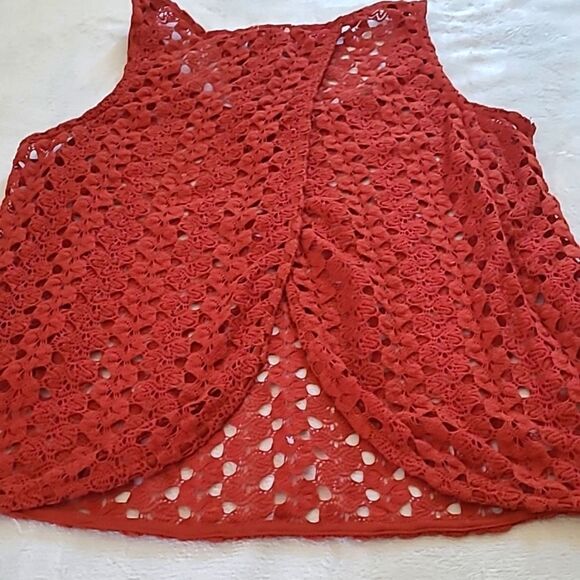 Mimi Chica Women's XS Crochet Rusty Red Overlay Tank Top Criss Cross Back Boho - Picture 14 of 15
